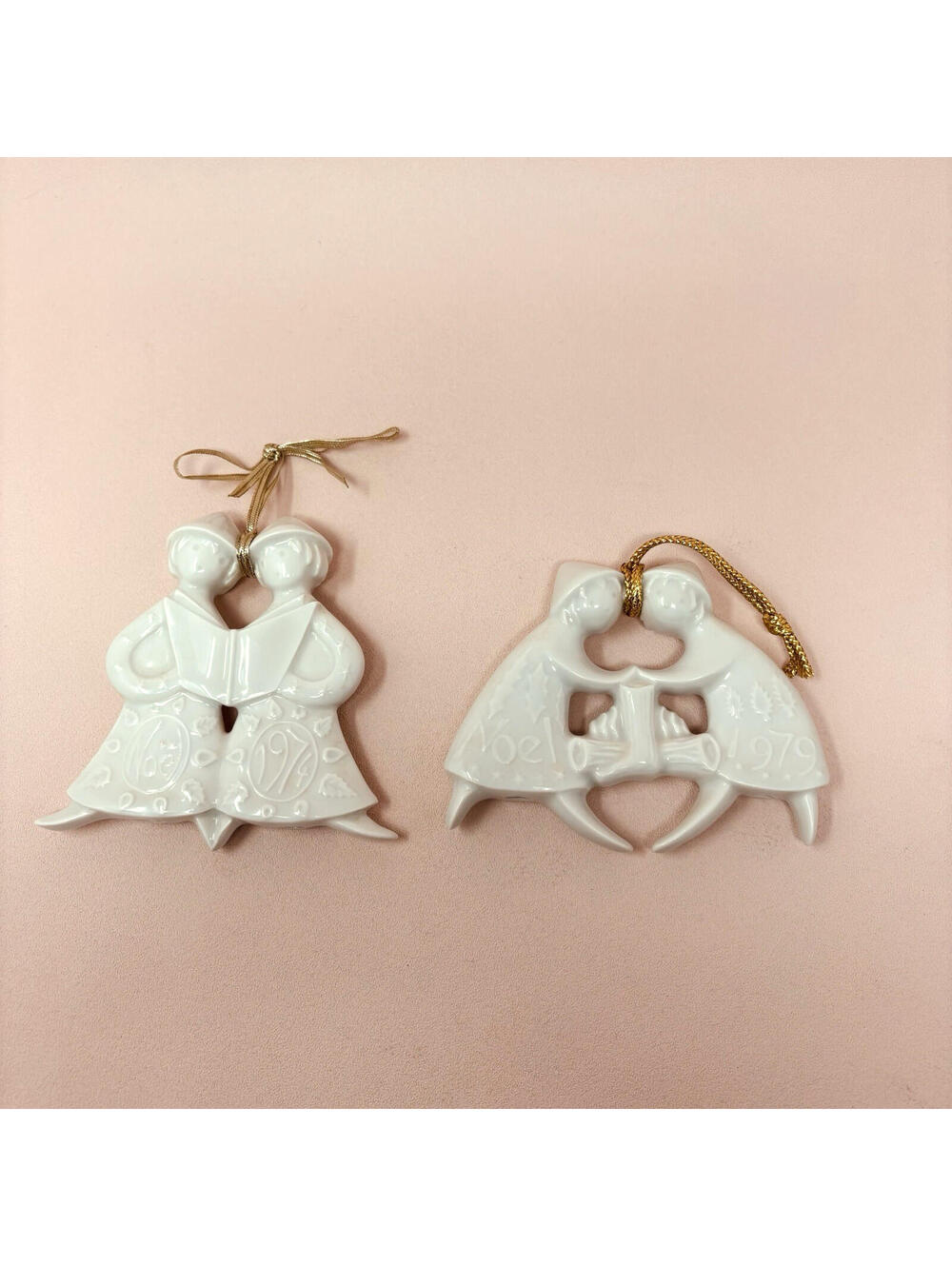 2 VTG Haviland Limoges Christmas White Angel Ornaments Noel 1974, 1979 EUC